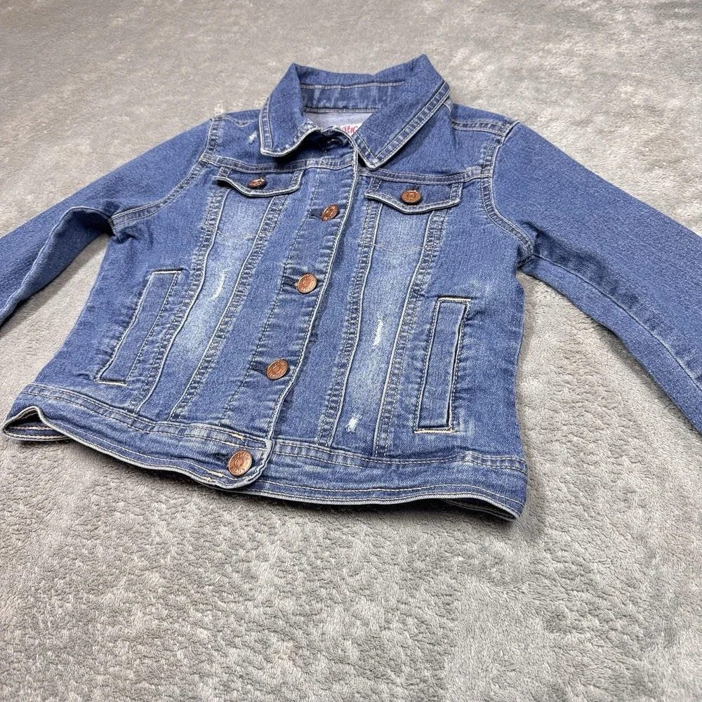 Justice Denim Jacket Girls Size‎ 8 Blue Jean Button Up Stretch Kids